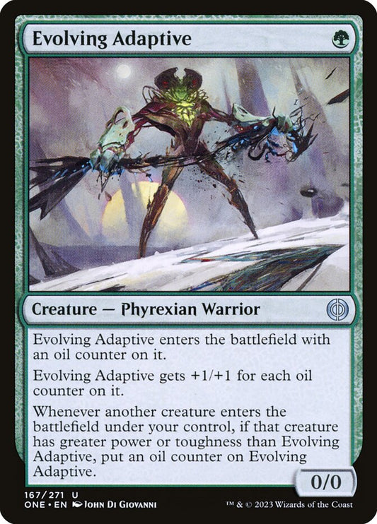 This Is An Image Of The Magic The Gathering Card Evolving Adaptive From The Set Phyrexia: All Will Be One - Designed By Artist John Di Giovanni