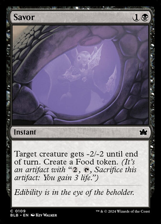 This Is An Image Of The Magic The Gathering Card Savor From The Set Bloomburrow - Designed By Artist Kev Walker