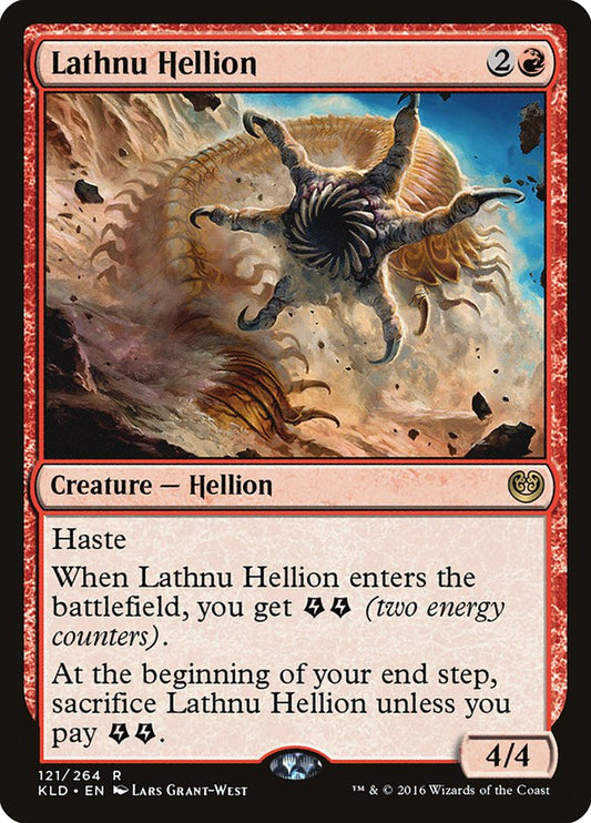 This Is An Image Of The Magic The Gathering Card Lathnu Hellion From The Set Kaladesh - Designed By Artist Lars Grant-West