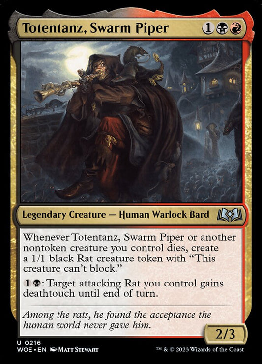This Is An Image Of The Magic The Gathering Card Totentanz, Swarm Piper From The Set Wilds of Eldraine - Designed By Artist Matt Stewart