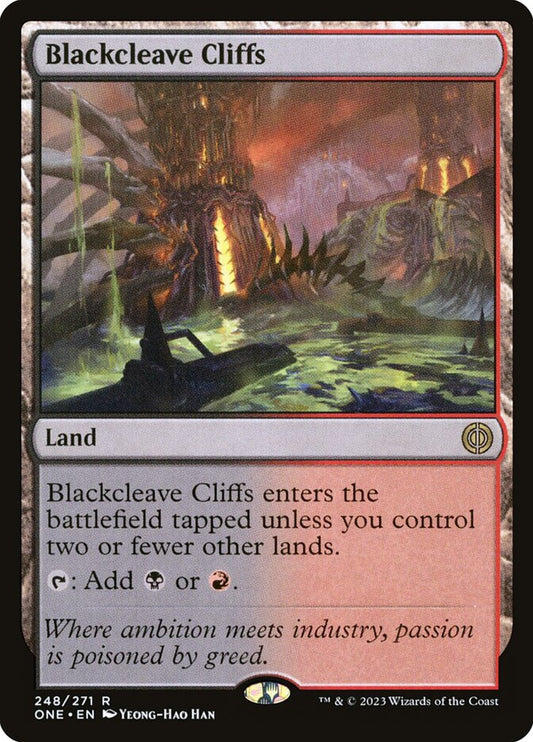 This Is An Image Of The Magic The Gathering Card Blackcleave Cliffs From The Set Duskmourn: House of Horror Commander - Designed By Artist Yeong-Hao Han