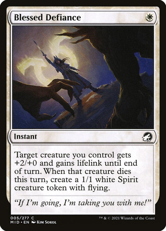 This Is An Image Of The Magic The Gathering Card Blessed Defiance From The Set Innistrad: Midnight Hunt - Designed By Artist Kim Sokol
