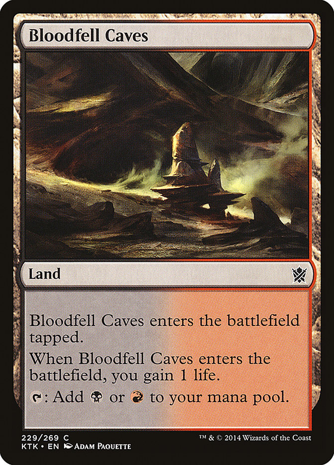 This Is An Image Of The Magic The Gathering Card Bloodfell Caves From The Set Tarkir: Dragonstorm - Designed By Artist Piotr Dura