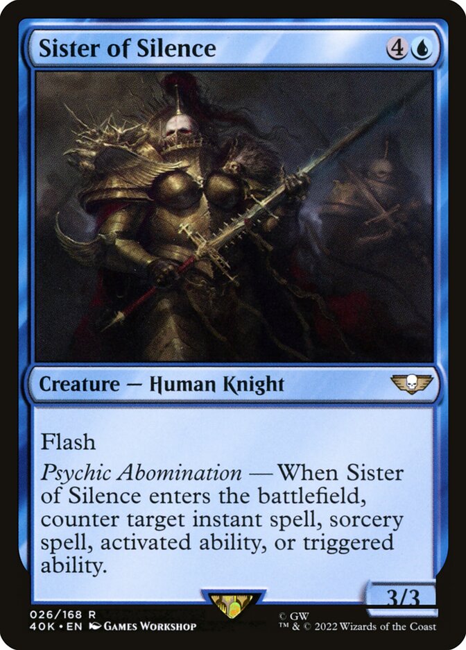 This Is An Image Of The Magic The Gathering Card Sister of Silence From The Set Warhammer 40,000 Commander - Designed By Artist Games Workshop