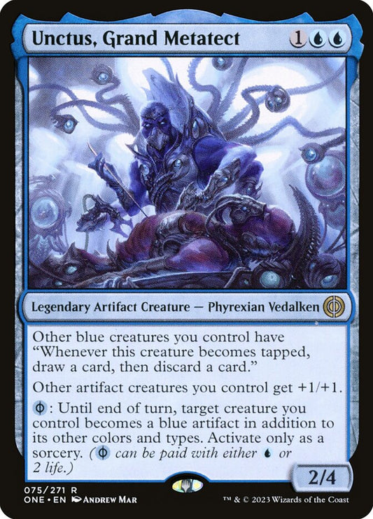 This Is An Image Of The Magic The Gathering Card Unctus, Grand Metatect From The Set Phyrexia: All Will Be One - Designed By Artist Andrew Mar