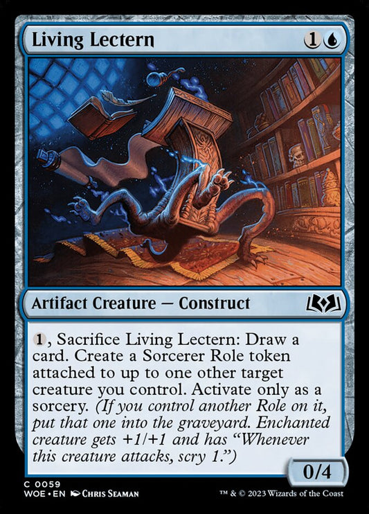 This Is An Image Of The Magic The Gathering Card Living Lectern From The Set Wilds of Eldraine - Designed By Artist Chris Seaman