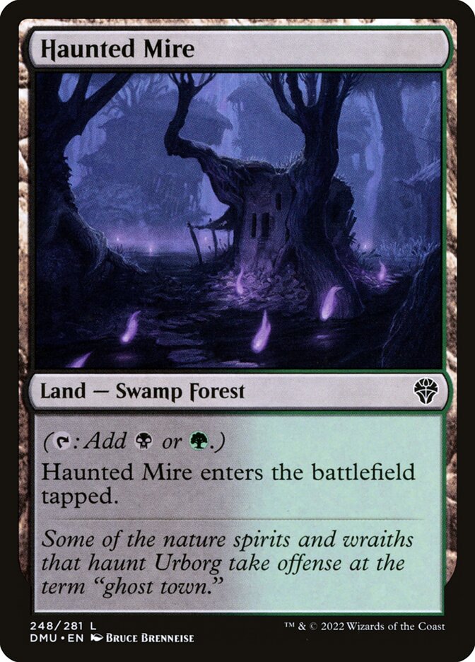 This Is An Image Of The Magic The Gathering Card Haunted Mire From The Set Tarkir: Dragonstorm Commander - Designed By Artist Bruce Brenneise