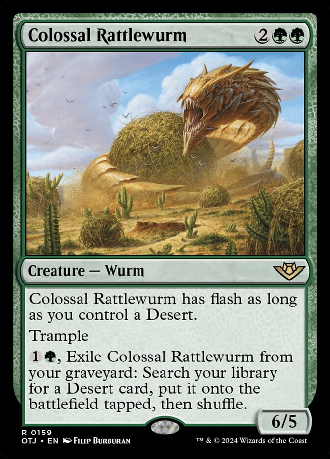 This Is An Image Of The Magic The Gathering Card Colossal Rattlewurm From The Set Outlaws of Thunder Junction - Designed By Artist Filip Burburan