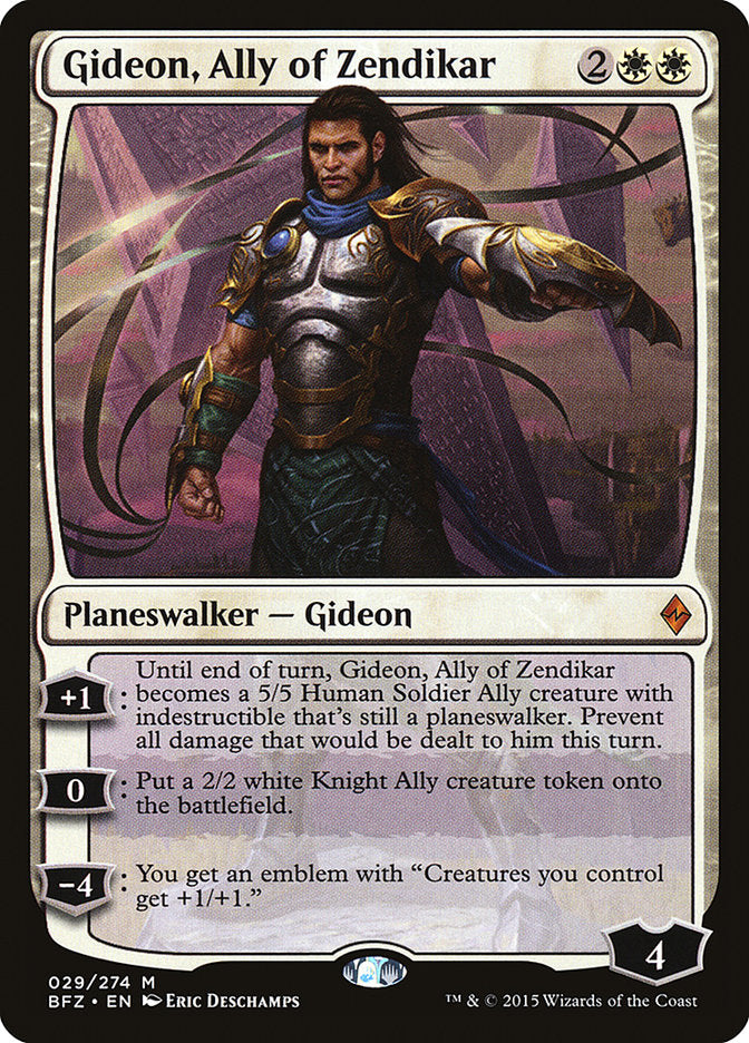 This Is An Image Of The Magic The Gathering Card Gideon, Ally of Zendikar From The Set Battle for Zendikar - Designed By Artist Eric Deschamps