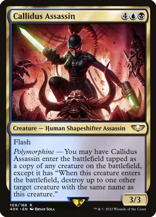 This Is An Image Of The Magic The Gathering Card Callidus Assassin From The Set Warhammer 40,000 Commander - Designed By Artist Bryan Sola