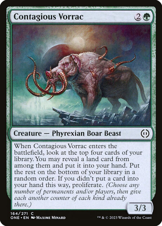 This Is An Image Of The Magic The Gathering Card Contagious Vorrac From The Set Phyrexia: All Will Be One - Designed By Artist Maxime Minard