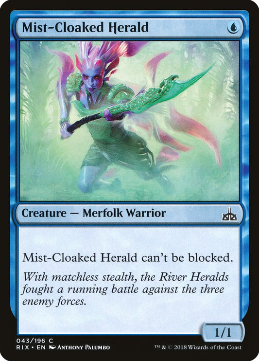 This Is An Image Of The Magic The Gathering Card Mist-Cloaked Herald From The Set Core Set 2019 - Designed By Artist Anthony Palumbo
