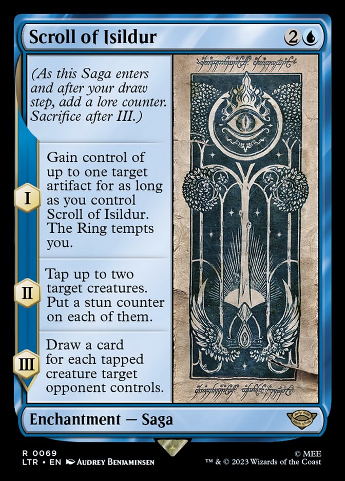 This Is An Image Of The Magic The Gathering Card Scroll of Isildur From The Set The Lord of the Rings: Tales of Middle-earth - Designed By Artist Audrey Benjaminsen