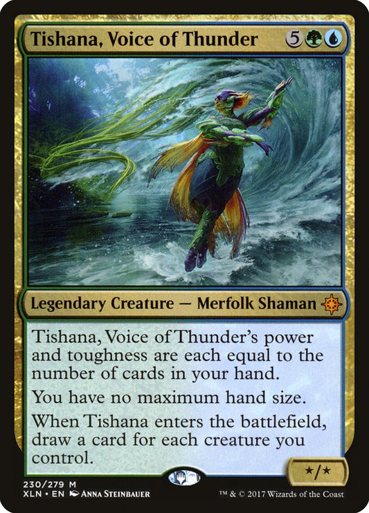 This Is An Image Of The Magic The Gathering Card Tishana, Voice of Thunder From The Set The Lost Caverns of Ixalan Commander - Designed By Artist Anna Steinbauer