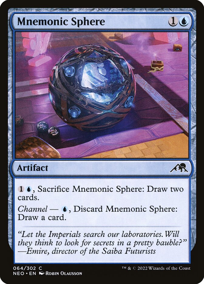 This Is An Image Of The Magic The Gathering Card Mnemonic Sphere From The Set Kamigawa: Neon Dynasty - Designed By Artist Robin Olausson