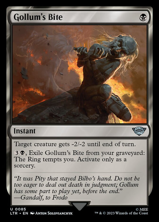 This Is An Image Of The Magic The Gathering Card Gollum's Bite From The Set The Lord of the Rings: Tales of Middle-earth - Designed By Artist Anton Solovianchyk