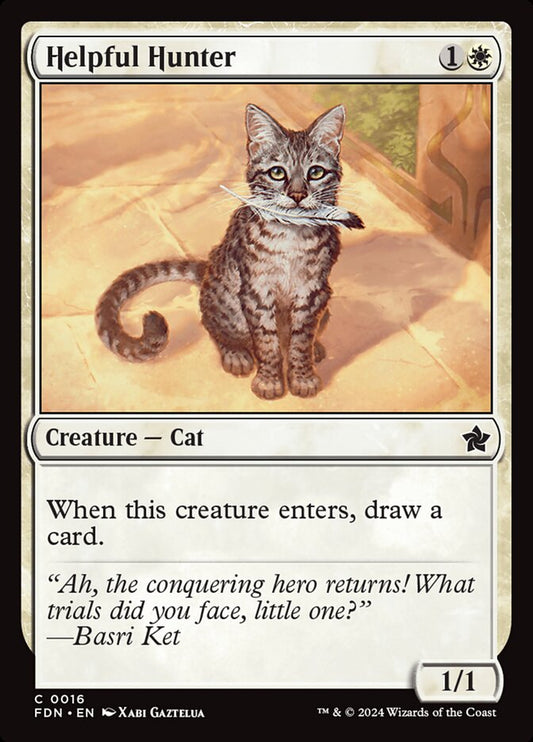 This Is An Image Of The Magic The Gathering Card Helpful Hunter From The Set Foundations - Designed By Artist Xabi Gaztelua