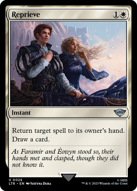 This Is An Image Of The Magic The Gathering Card Reprieve From The Set The Lord of the Rings: Tales of Middle-earth - Designed By Artist Justyna Dura