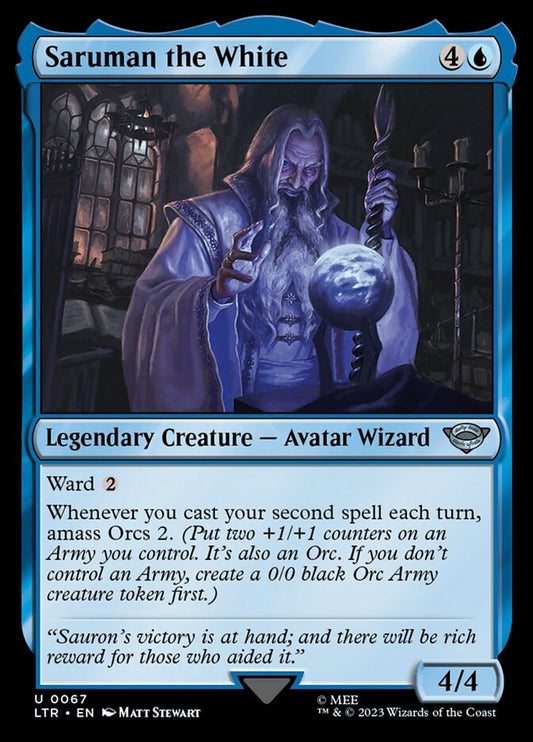 This Is An Image Of The Magic The Gathering Card Saruman the White From The Set The Lord of the Rings: Tales of Middle-earth - Designed By Artist Matt Stewart