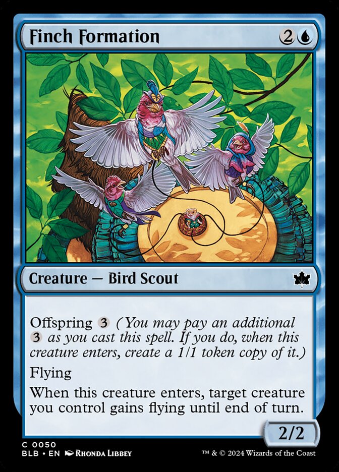 This Is An Image Of The Magic The Gathering Card Finch Formation From The Set Bloomburrow - Designed By Artist Rhonda Libbey