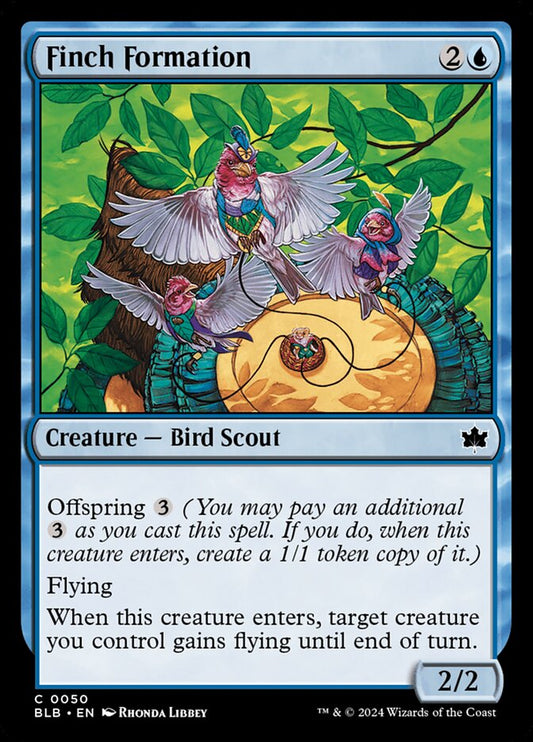 This Is An Image Of The Magic The Gathering Card Finch Formation From The Set Bloomburrow - Designed By Artist Rhonda Libbey