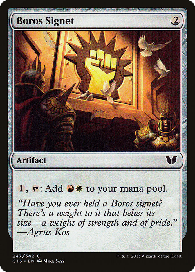 This Is An Image Of The Magic The Gathering Card Boros Signet From The Set Tarkir: Dragonstorm Commander - Designed By Artist Ron Spears