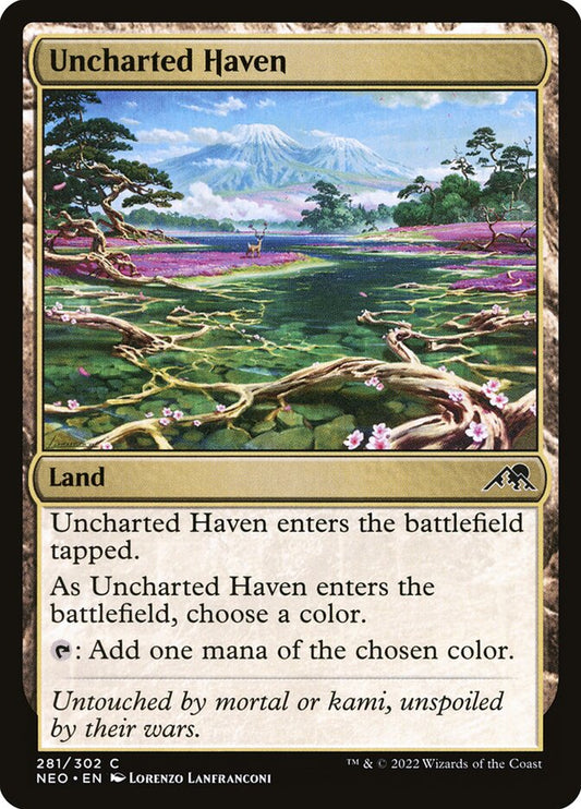 This Is An Image Of The Magic The Gathering Card Uncharted Haven From The Set Bloomburrow - Designed By Artist Adam Paquette