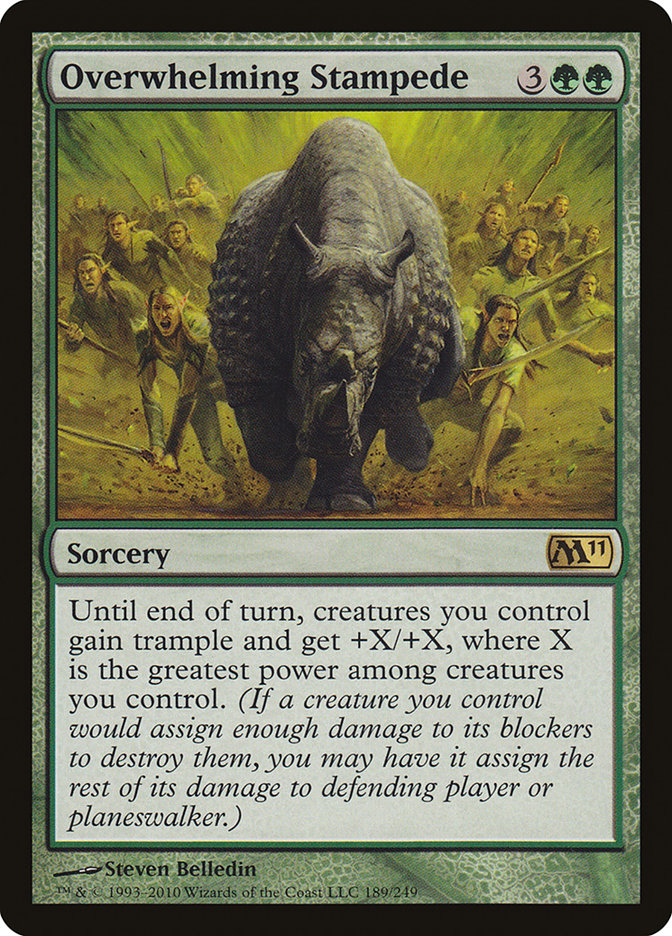This Is An Image Of The Magic The Gathering Card Overwhelming Stampede From The Set Duskmourn: House of Horror Commander - Designed By Artist Steven Belledin