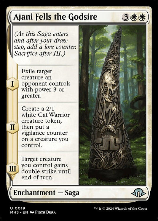 This Is An Image Of The Magic The Gathering Card Ajani Fells the Godsire From The Set Modern Horizons 3 - Designed By Artist Piotr Dura