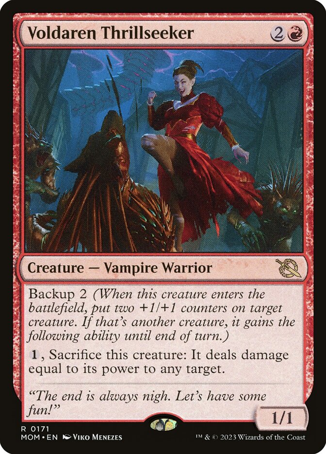 This Is An Image Of The Magic The Gathering Card Voldaren Thrillseeker From The Set March of the Machine - Designed By Artist Viko Menezes