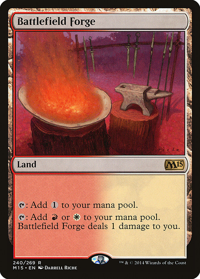 This Is An Image Of The Magic The Gathering Card Battlefield Forge From The Set Tarkir: Dragonstorm Commander - Designed By Artist Thomas Stoop