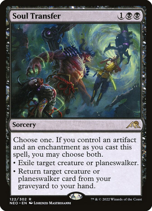 This Is An Image Of The Magic The Gathering Card Soul Transfer From The Set Kamigawa: Neon Dynasty - Designed By Artist Lorenzo Mastroianni