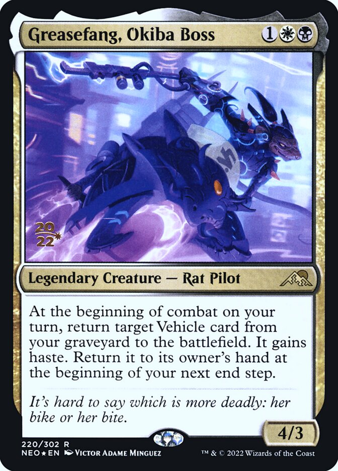 This Is An Image Of The Magic The Gathering Card Greasefang, Okiba Boss From The Set Kamigawa: Neon Dynasty - Designed By Artist Victor Adame Minguez