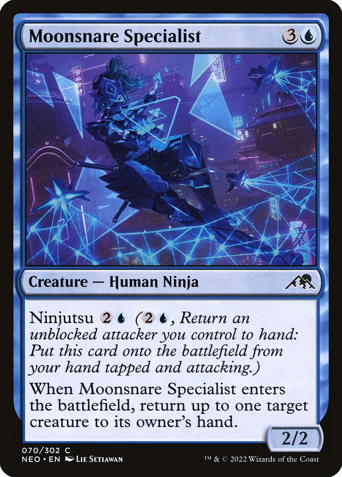 This Is An Image Of The Magic The Gathering Card Moonsnare Specialist From The Set Kamigawa: Neon Dynasty - Designed By Artist Lie Setiawan