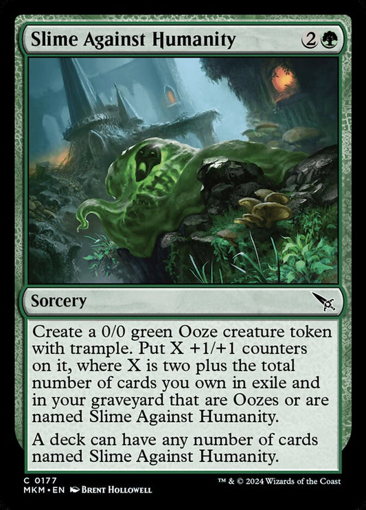 This Is An Image Of The Magic The Gathering Card Slime Against Humanity From The Set Murders at Karlov Manor - Designed By Artist Brent Hollowell