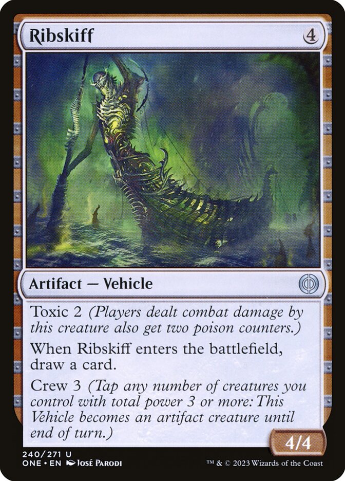 This Is An Image Of The Magic The Gathering Card Ribskiff From The Set Phyrexia: All Will Be One - Designed By Artist José Parodi