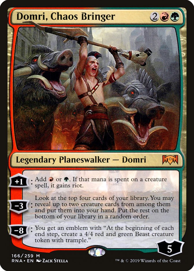 This Is An Image Of The Magic The Gathering Card Domri, Chaos Bringer From The Set Ravnica Allegiance - Designed By Artist Zack Stella