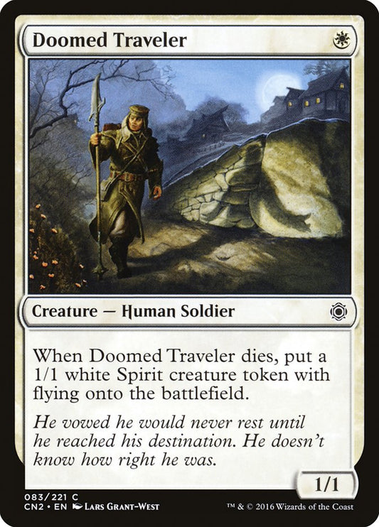 This Is An Image Of The Magic The Gathering Card Doomed Traveler From The Set Ravnica: Clue Edition - Designed By Artist Lars Grant-West