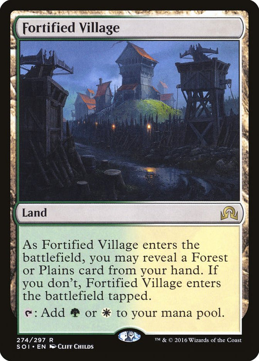 This Is An Image Of The Magic The Gathering Card Fortified Village From The Set Tarkir: Dragonstorm Commander - Designed By Artist Cliff Childs