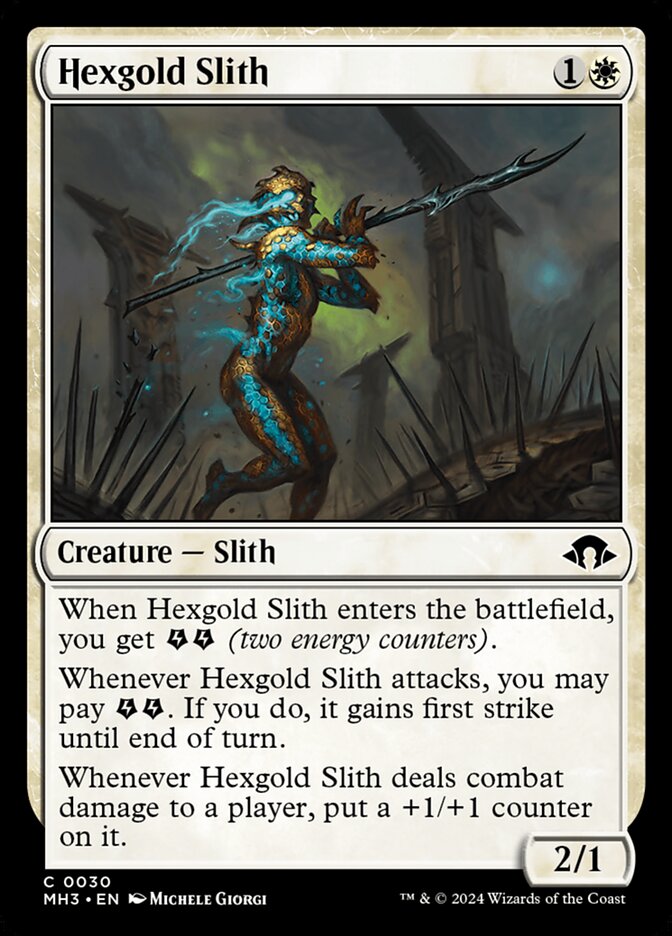 This Is An Image Of The Magic The Gathering Card Hexgold Slith From The Set Modern Horizons 3 - Designed By Artist Michele Giorgi