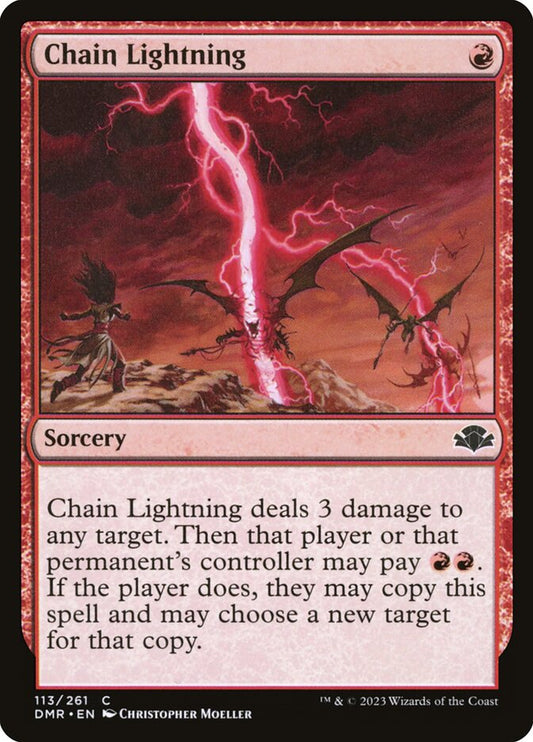 This Is An Image Of The Magic The Gathering Card Chain Lightning From The Set Dominaria Remastered - Designed By Artist Christopher Moeller