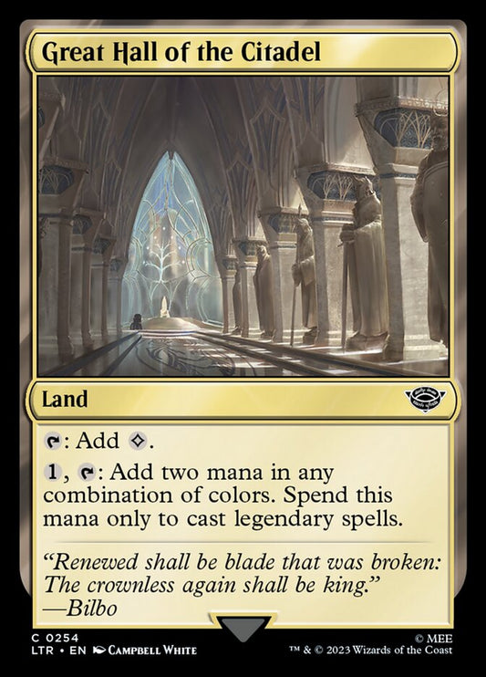 This Is An Image Of The Magic The Gathering Card Great Hall of the Citadel From The Set The Lord of the Rings: Tales of Middle-earth - Designed By Artist Campbell White