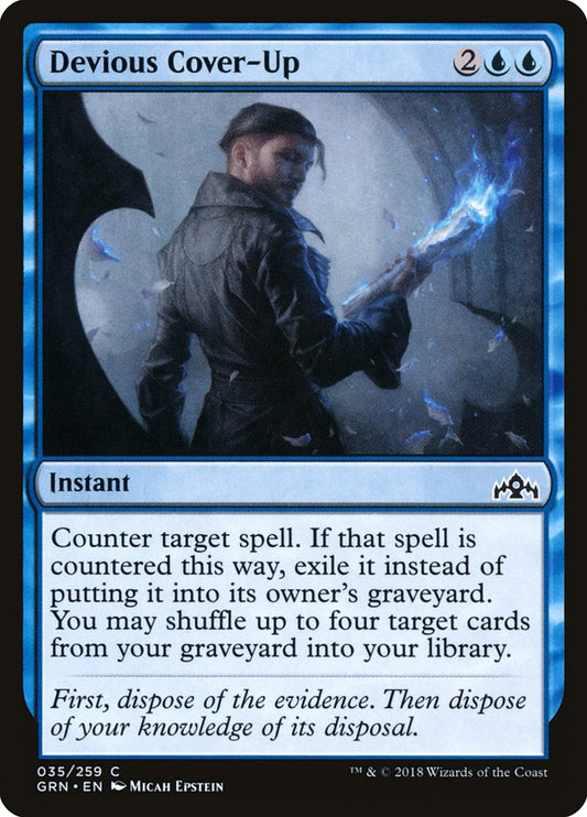 This Is An Image Of The Magic The Gathering Card Devious Cover-Up From The Set Innistrad: Midnight Hunt - Designed By Artist Colin Boyer