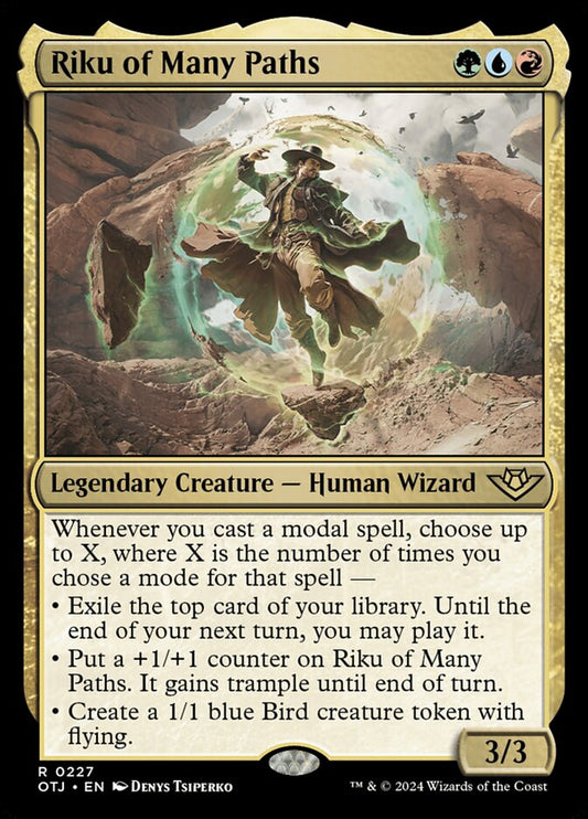 This Is An Image Of The Magic The Gathering Card Riku of Many Paths From The Set Outlaws of Thunder Junction - Designed By Artist Denys Tsiperko