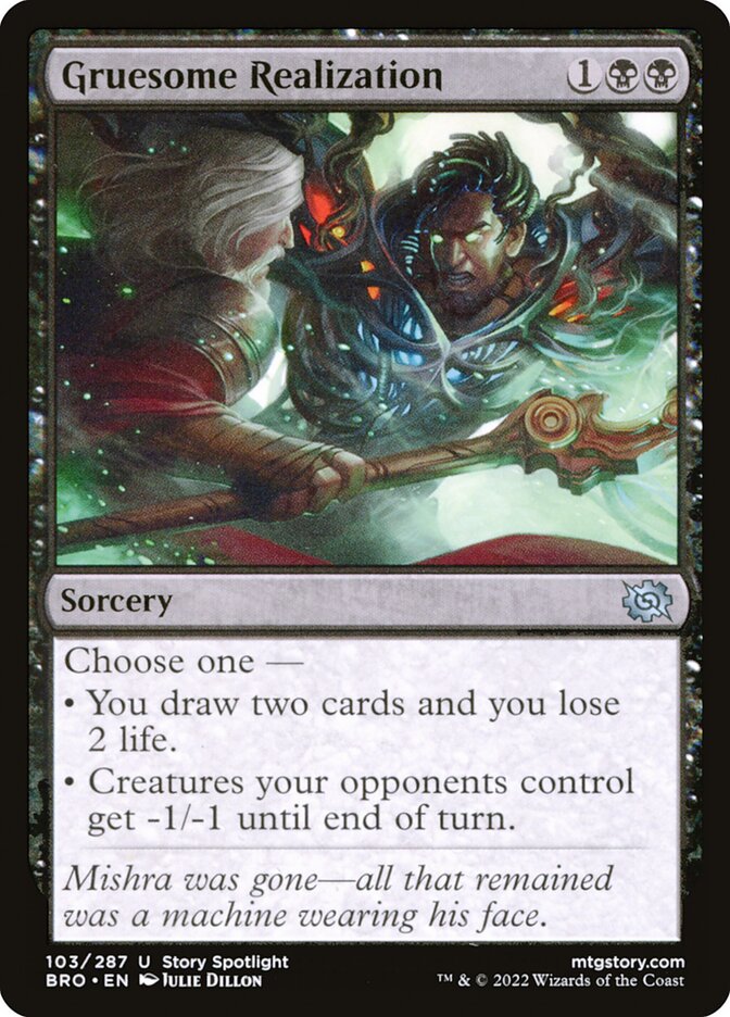 This Is An Image Of The Magic The Gathering Card Gruesome Realization From The Set The Brothers' War - Designed By Artist Julie Dillon