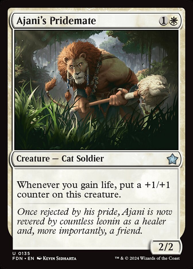 This Is An Image Of The Magic The Gathering Card Ajani's Pridemate From The Set Foundations - Designed By Artist Kevin Sidharta