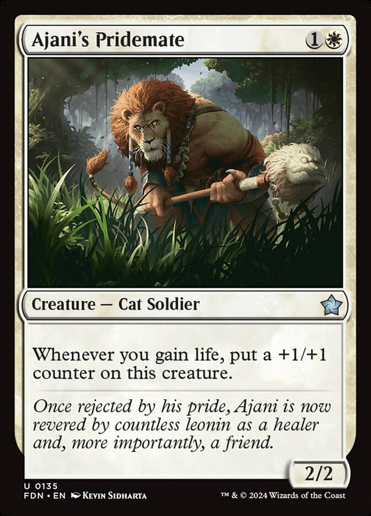 This Is An Image Of The Magic The Gathering Card Ajani's Pridemate From The Set Foundations - Designed By Artist Kevin Sidharta