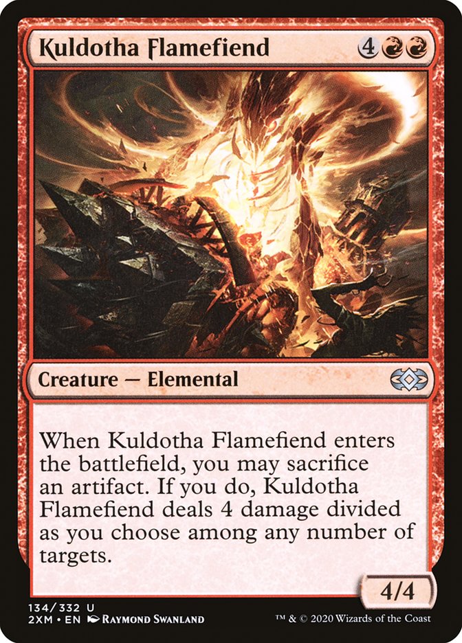 This Is An Image Of The Magic The Gathering Card Kuldotha Flamefiend From The Set Double Masters - Designed By Artist Raymond Swanland