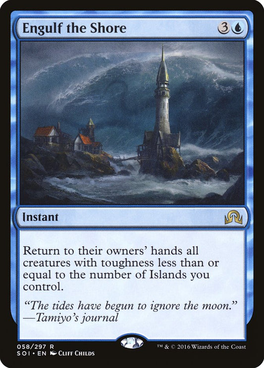 This Is An Image Of The Magic The Gathering Card Engulf the Shore From The Set Game Night 2019 - Designed By Artist Cliff Childs