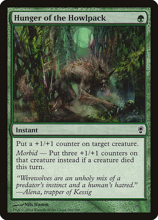 This Is An Image Of The Magic The Gathering Card Hunger of the Howlpack From The Set Conspiracy - Designed By Artist Nils Hamm